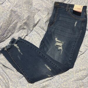 SO Dark Blue Ripped Ultimate Ankle Jeggins Jeans Size 17S/33W High Rise